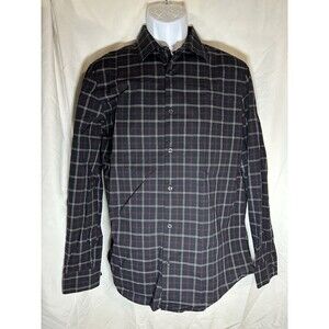 Perry Ellis Men's Slim Fit Dobby Plaid Long Sleeve Button-Down Shirt Size M